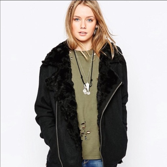 FREE PEOPLE Slouchy Wool Moto Jacket Black SALE - Picture 2 of 7